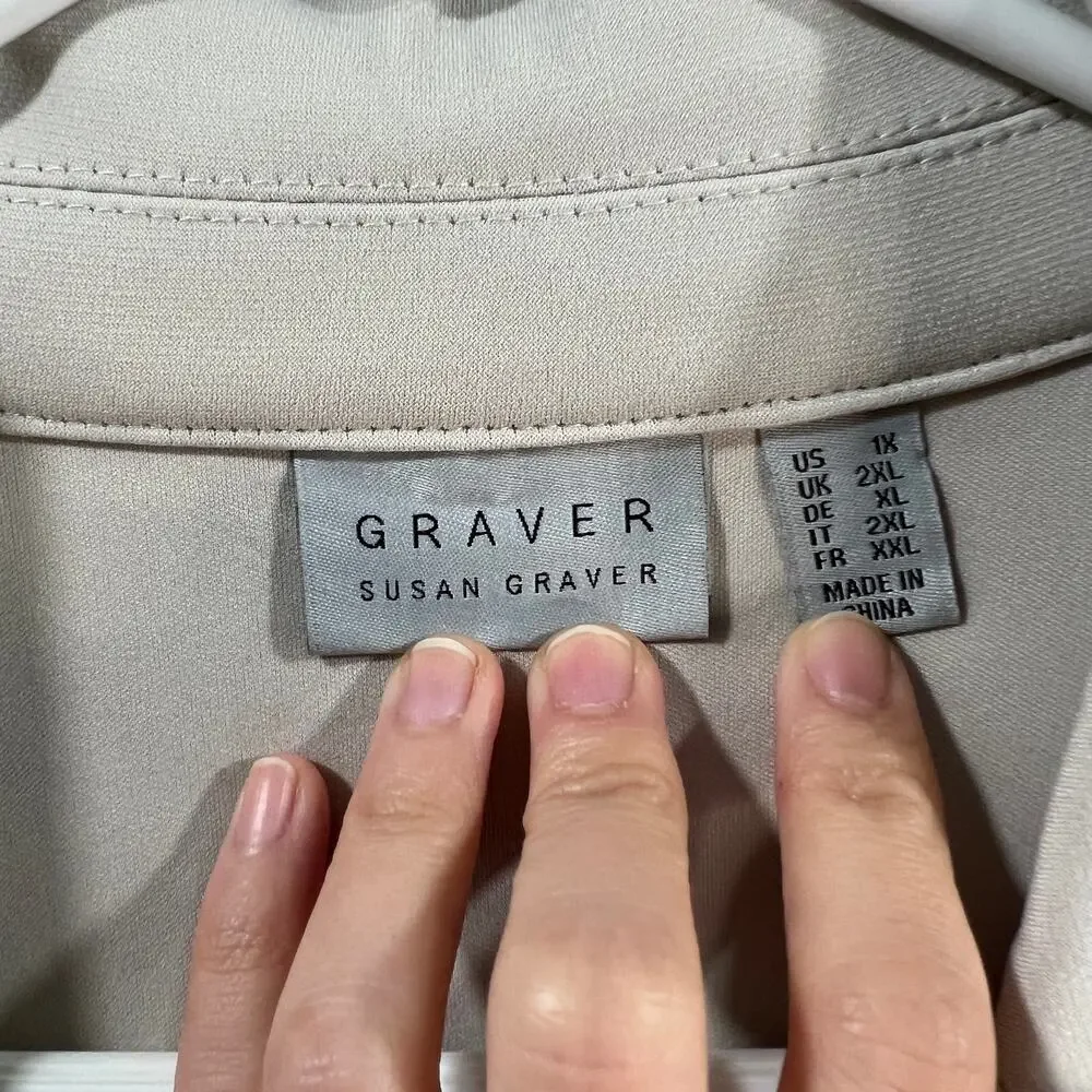 GRAVER Susan Graver LK Fusion 3/4 Slv Cutaway Hem Blazer Sandstone, Size 1X